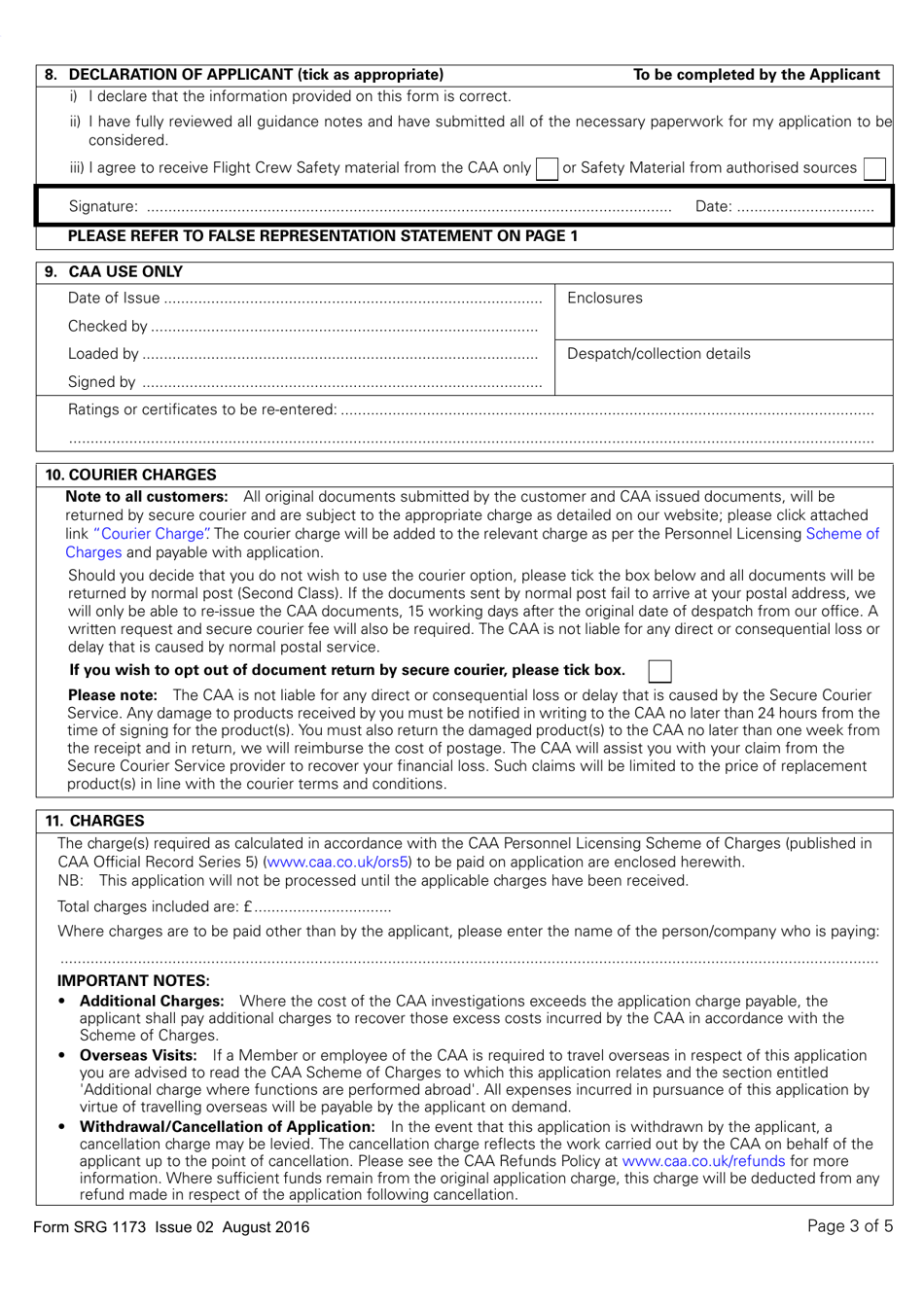 Form SRG1173 Helicopter - Application for the Issue / Revalidation / Renewal for a Single and Multi Pilot Type Rating - United Kingdom, Page 3