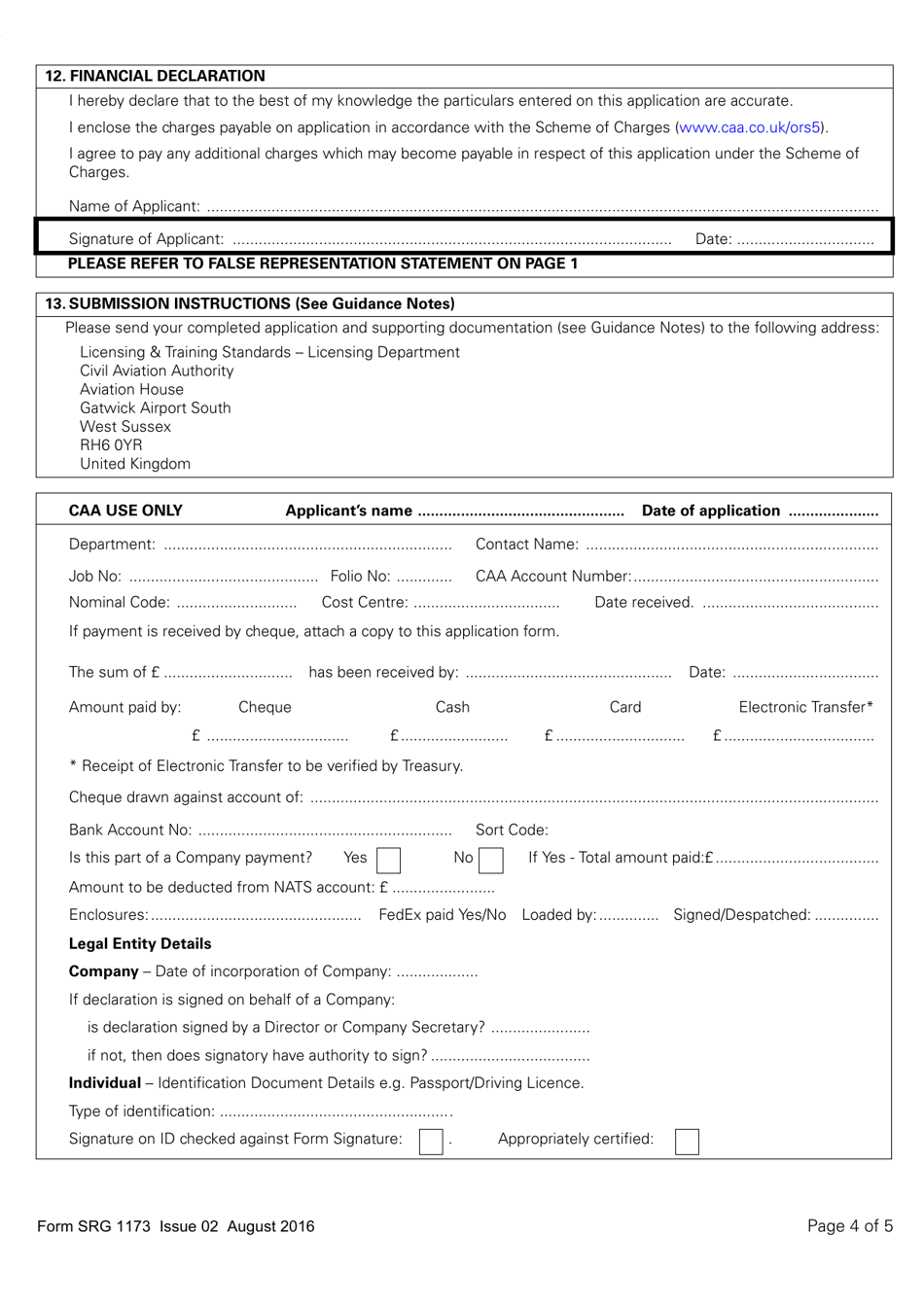 Form SRG1173 Helicopter - Application for the Issue / Revalidation / Renewal for a Single and Multi Pilot Type Rating - United Kingdom, Page 4