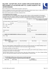Document preview: Form SRG1198B Balloon - UK Part-Bfcl Pilot Licence Application Based on Replacement of an Existing Part-Fcl Licence Issued by the United Kingdom - United Kingdom