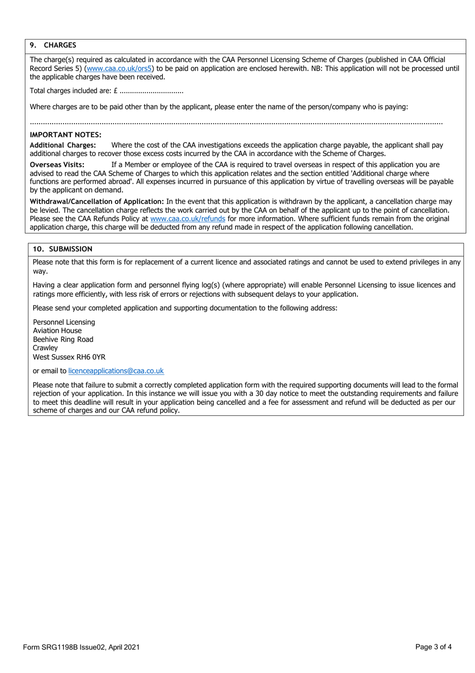 Form SRG1198B Balloon - UK Part-Bfcl Pilot Licence Application Based on Replacement of an Existing Part-Fcl Licence Issued by the United Kingdom - United Kingdom, Page 3