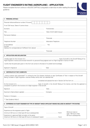 Form SRG 1197 (CA1180) Flight Engineer&#039;s Rating (Aeroplane) - Application - United Kingdom