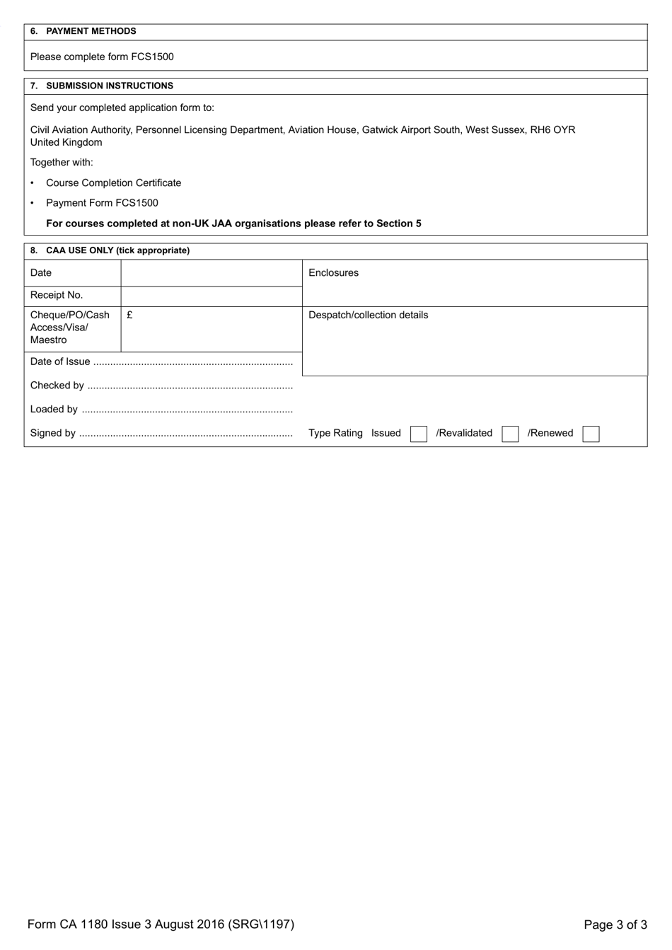 Form SRG 1197 (CA1180) Flight Engineers Rating (Aeroplane) - Application - United Kingdom, Page 3
