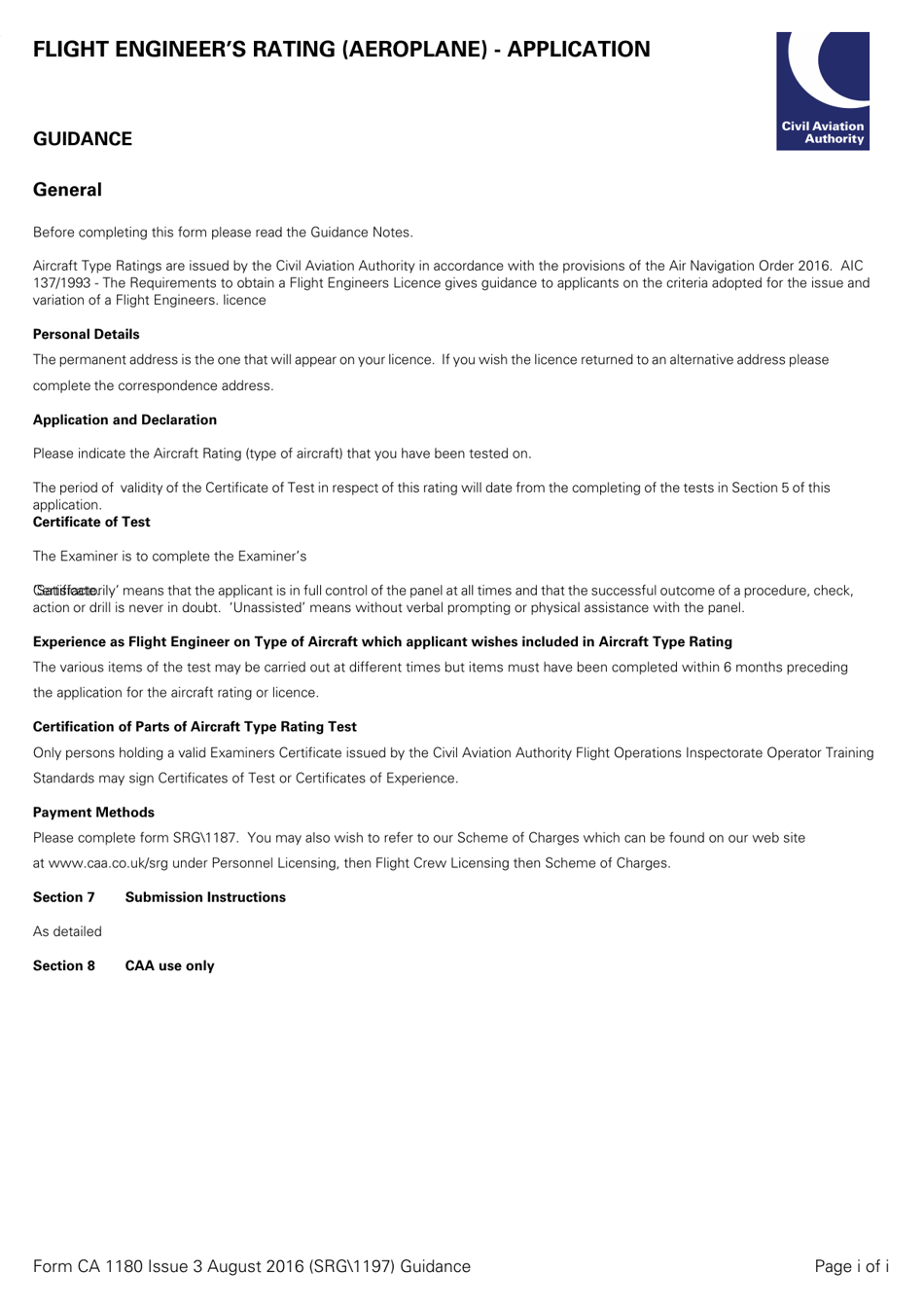 Form SRG 1197 (CA1180) Flight Engineers Rating (Aeroplane) - Application - United Kingdom, Page 4