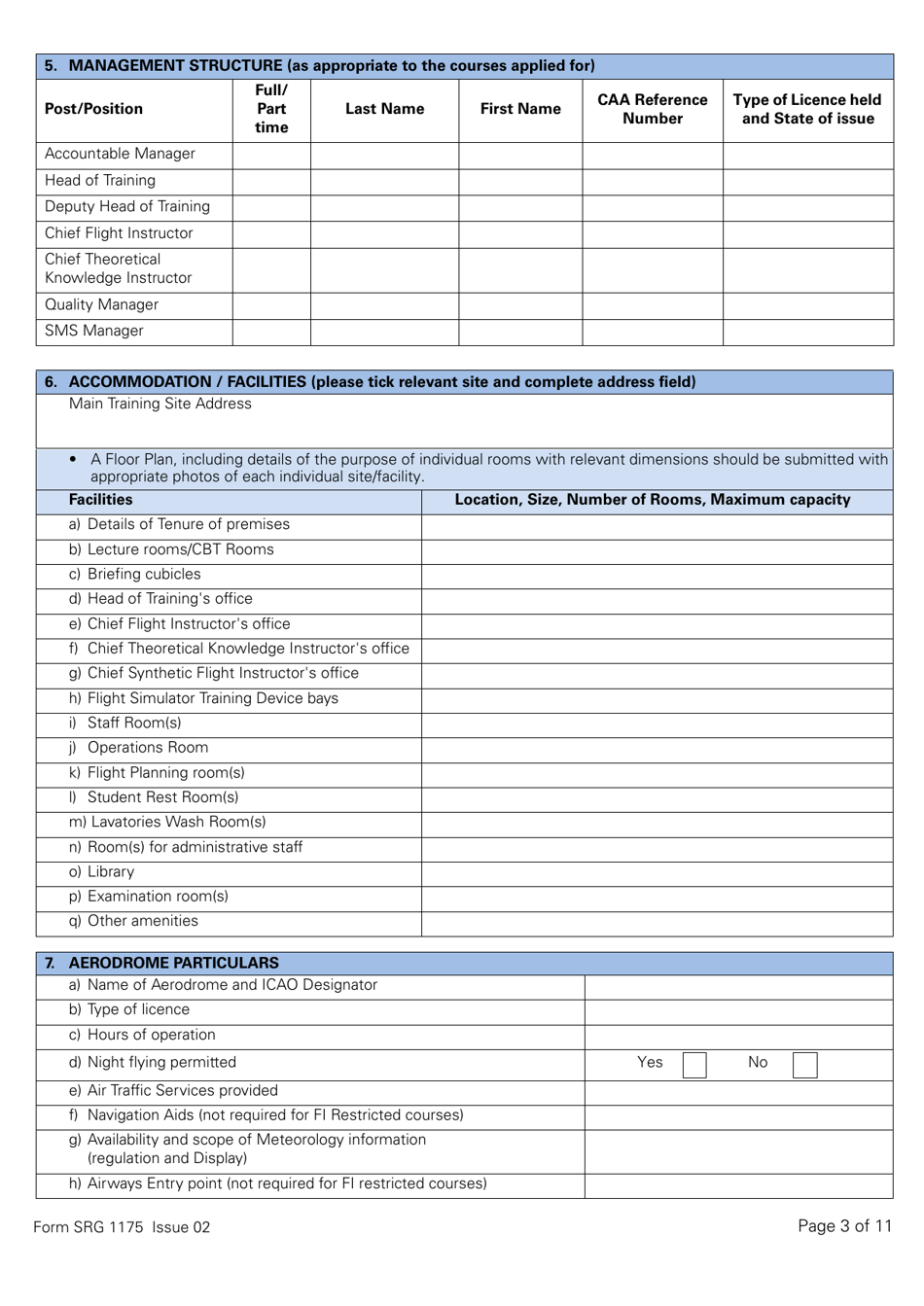 Form SRG1175 Application for Initial Approval of a Type Rating Training Organization and Variation to Type Rating Training Course Approvals (Aeroplanes and Helicopters) Under Article 168 of the Air Navigation Order 2016 (Easa Annex II Aircraft Only) - United Kingdom, Page 3
