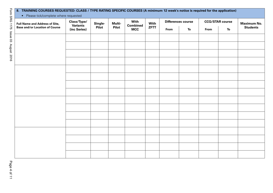Form SRG1175 Application for Initial Approval of a Type Rating Training Organization and Variation to Type Rating Training Course Approvals (Aeroplanes and Helicopters) Under Article 168 of the Air Navigation Order 2016 (Easa Annex II Aircraft Only) - United Kingdom, Page 4