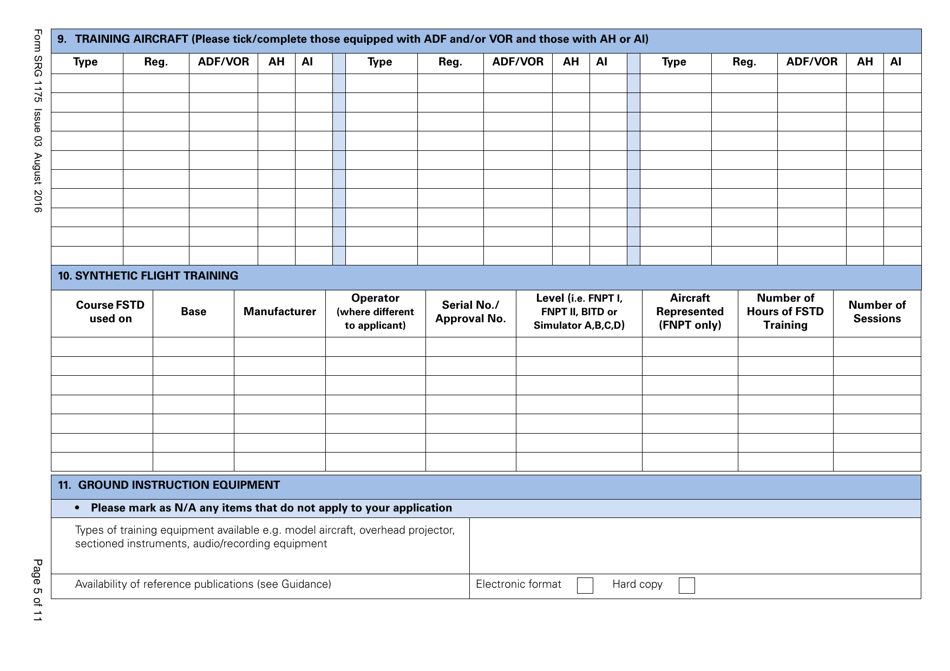 Form SRG1175 Application for Initial Approval of a Type Rating Training Organization and Variation to Type Rating Training Course Approvals (Aeroplanes and Helicopters) Under Article 168 of the Air Navigation Order 2016 (Easa Annex II Aircraft Only) - United Kingdom, Page 5