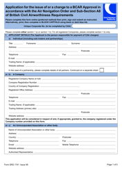 Form SRG1741 &quot;Application for the Issue of or a Change to a Bcar Approval in Accordance With the Air Navigation Order and Sub-section A8 of British Civil Airworthiness Requirements&quot; - United Kingdom