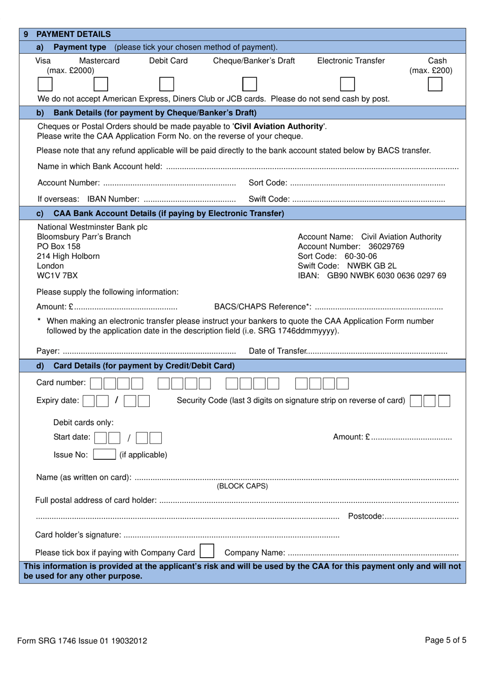Form SRG1746 Application / Recommendation for the Issue of a National Airworthiness Review Certificate in Accordance With Bcar A3 / B3-1 - United Kingdom, Page 5