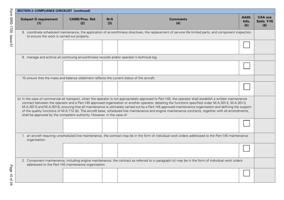 Form SRG1725 Commission Regulation (Ec) No. 2042 / 2003, Annex 1 Part M, Subpart G Compliance Checklist - United Kingdom, Page 10