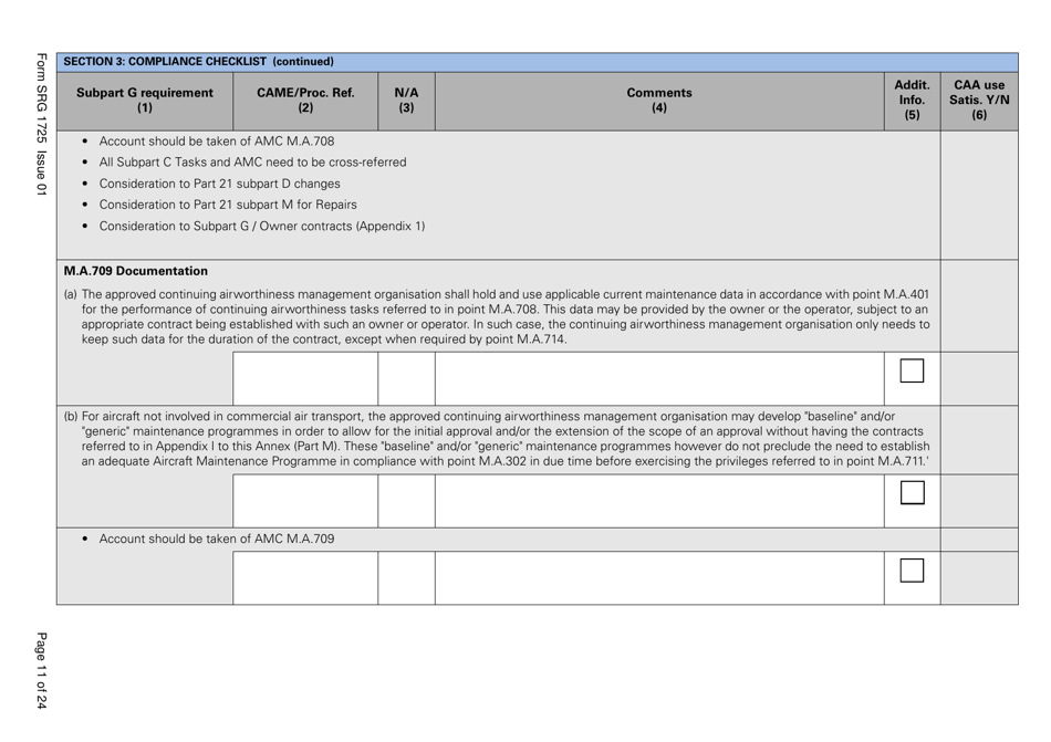 Form SRG1725 Commission Regulation (Ec) No. 2042 / 2003, Annex 1 Part M, Subpart G Compliance Checklist - United Kingdom, Page 11