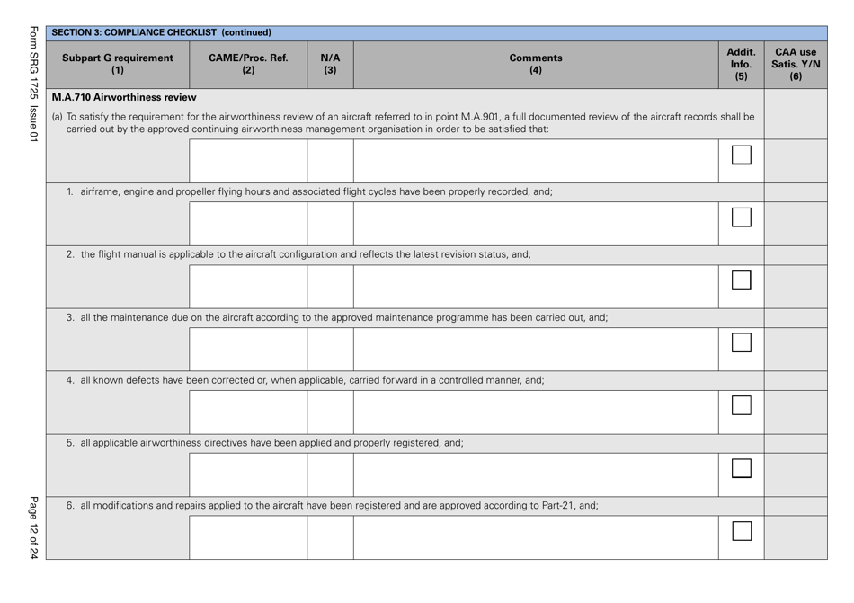 Form SRG1725 Commission Regulation (Ec) No. 2042 / 2003, Annex 1 Part M, Subpart G Compliance Checklist - United Kingdom, Page 12