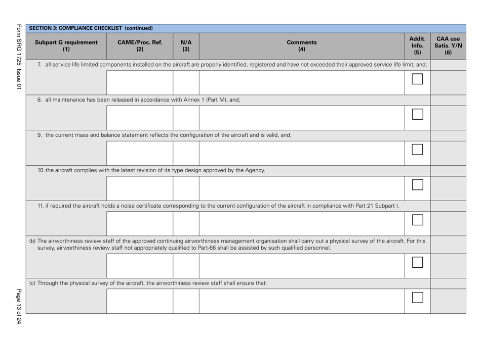 Form SRG1725 Commission Regulation (Ec) No. 2042 / 2003, Annex 1 Part M, Subpart G Compliance Checklist - United Kingdom, Page 13