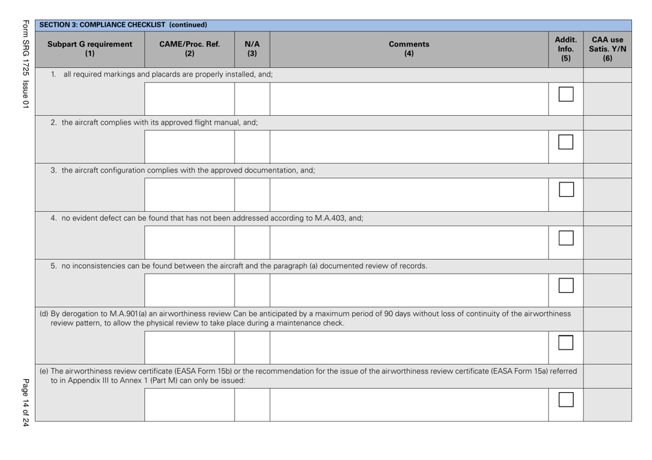 Form SRG1725 Commission Regulation (Ec) No. 2042 / 2003, Annex 1 Part M, Subpart G Compliance Checklist - United Kingdom, Page 14