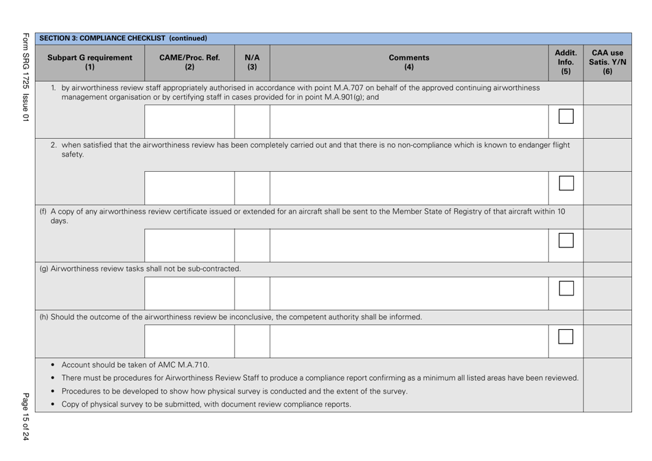 Form SRG1725 Commission Regulation (Ec) No. 2042 / 2003, Annex 1 Part M, Subpart G Compliance Checklist - United Kingdom, Page 15