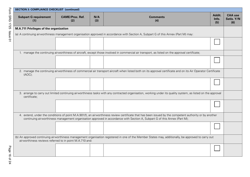 Form SRG1725 Commission Regulation (Ec) No. 2042 / 2003, Annex 1 Part M, Subpart G Compliance Checklist - United Kingdom, Page 16