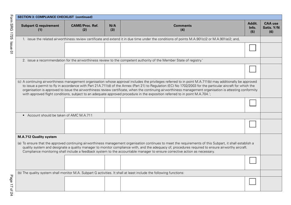 Form SRG1725 Commission Regulation (Ec) No. 2042 / 2003, Annex 1 Part M, Subpart G Compliance Checklist - United Kingdom, Page 17