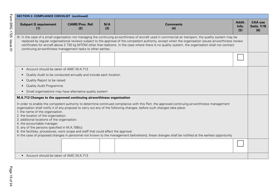 Form SRG1725 Commission Regulation (Ec) No. 2042 / 2003, Annex 1 Part M, Subpart G Compliance Checklist - United Kingdom, Page 19