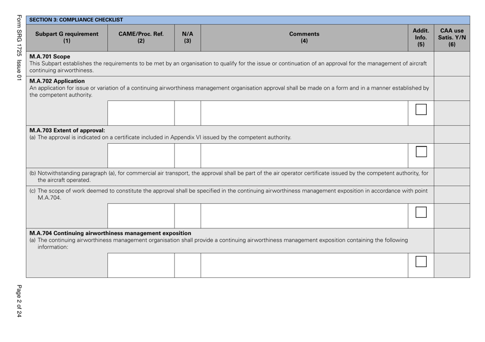 Form SRG1725 Commission Regulation (Ec) No. 2042 / 2003, Annex 1 Part M, Subpart G Compliance Checklist - United Kingdom, Page 2