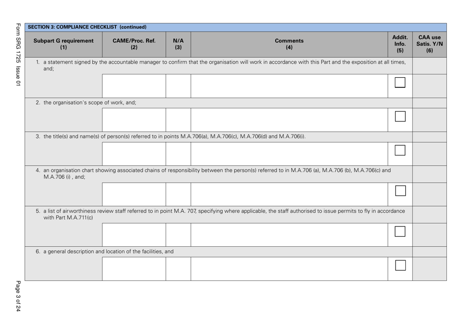 Form SRG1725 Commission Regulation (Ec) No. 2042 / 2003, Annex 1 Part M, Subpart G Compliance Checklist - United Kingdom, Page 3