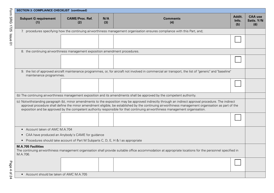 Form SRG1725 Commission Regulation (Ec) No. 2042 / 2003, Annex 1 Part M, Subpart G Compliance Checklist - United Kingdom, Page 4
