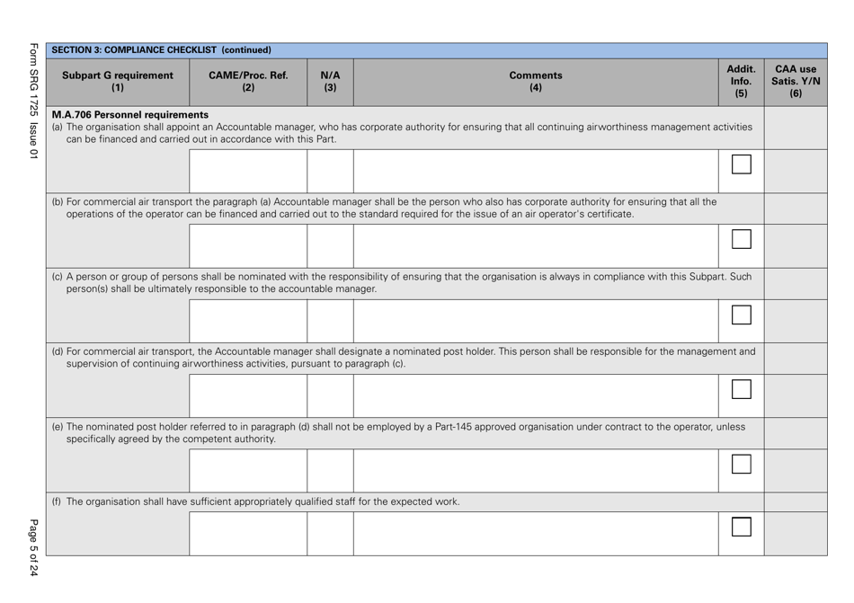 Form SRG1725 Commission Regulation (Ec) No. 2042 / 2003, Annex 1 Part M, Subpart G Compliance Checklist - United Kingdom, Page 5