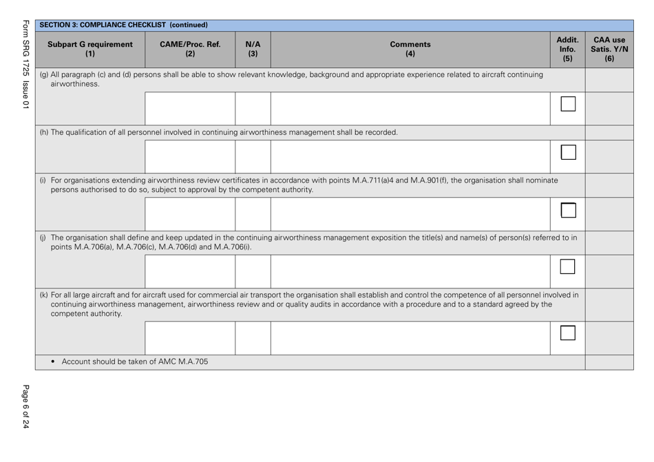 Form SRG1725 Commission Regulation (Ec) No. 2042 / 2003, Annex 1 Part M, Subpart G Compliance Checklist - United Kingdom, Page 6