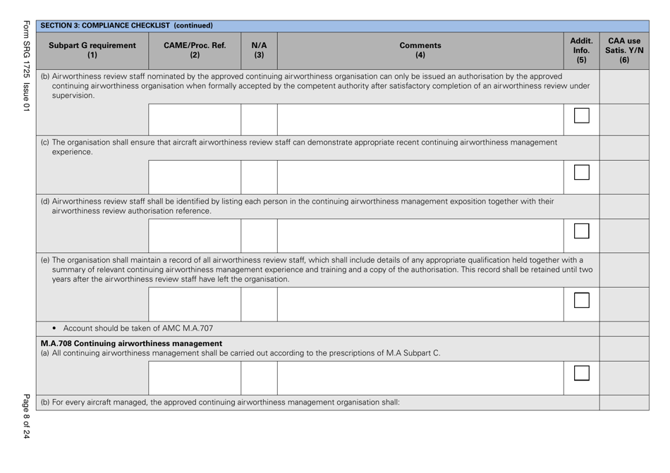 Form SRG1725 Commission Regulation (Ec) No. 2042 / 2003, Annex 1 Part M, Subpart G Compliance Checklist - United Kingdom, Page 8
