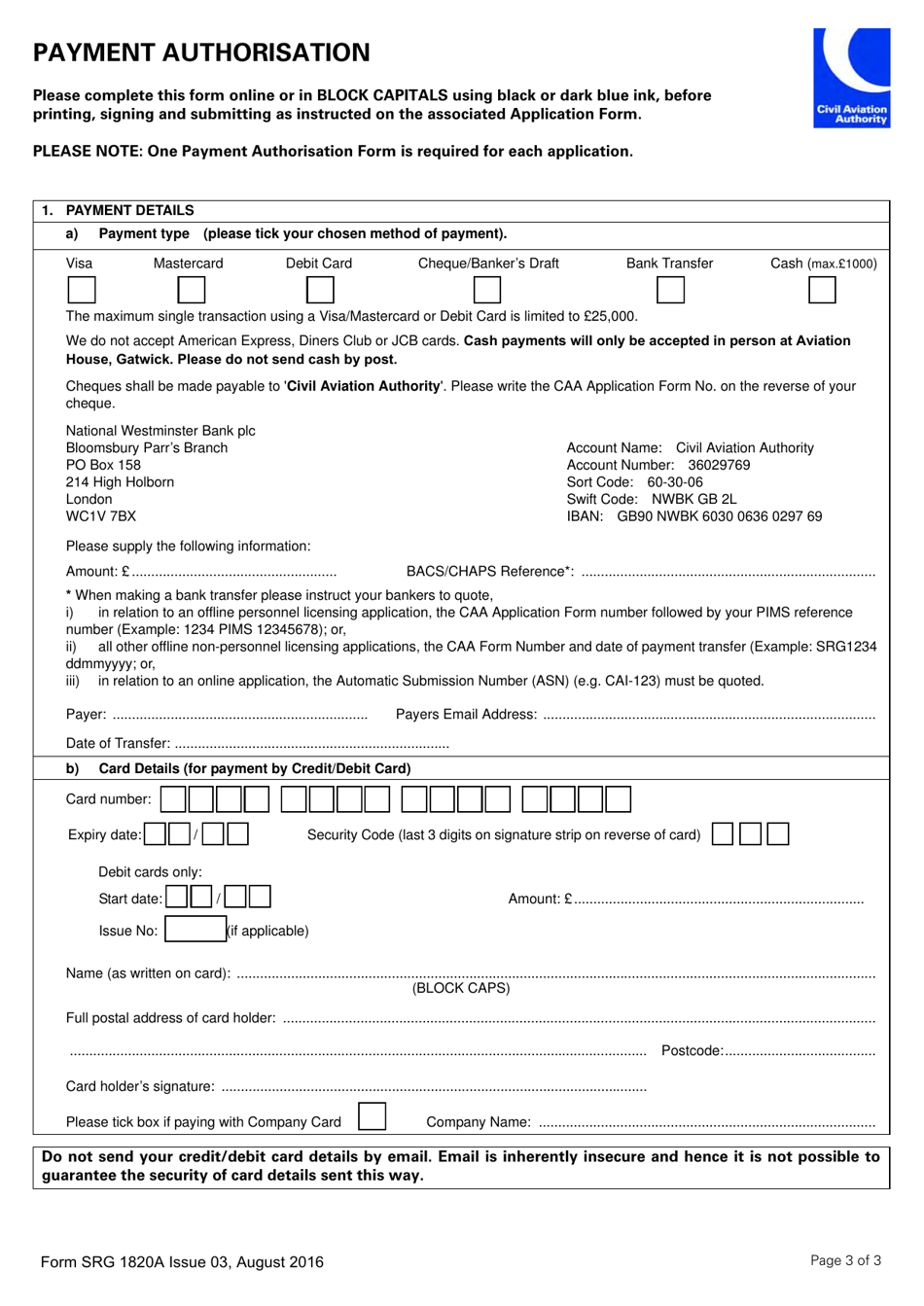 Form SRG1820A Application for Assessment of Competence for the Revalidation or Renewal of a Senior Examiner Certificate - United Kingdom, Page 3