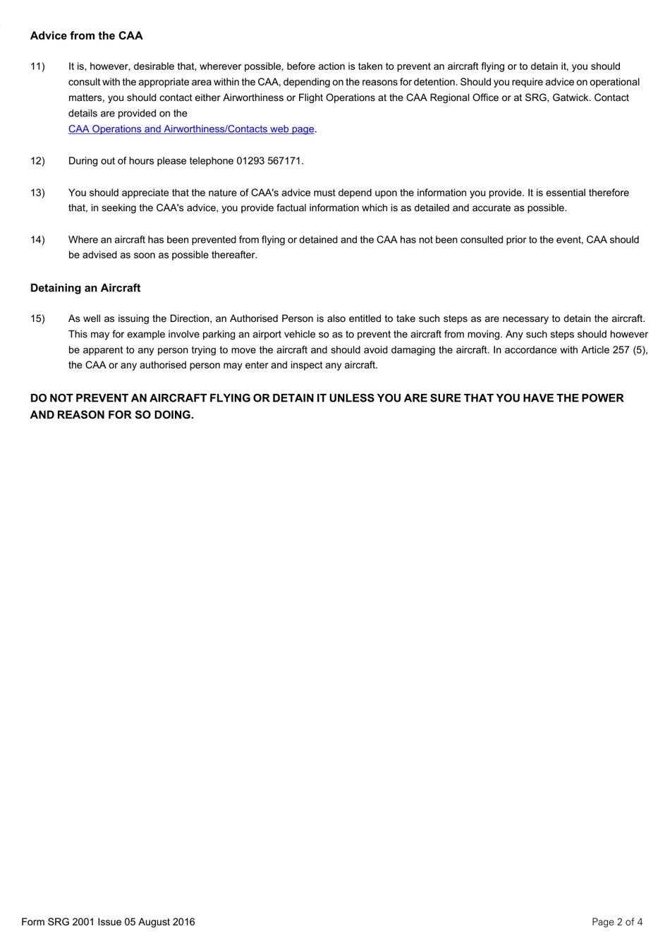Form SRG2001 Application for Authorisation Granted to Persons at Aerodromes Under Article 257 of the Air Navigation Order 2016 - United Kingdom, Page 4