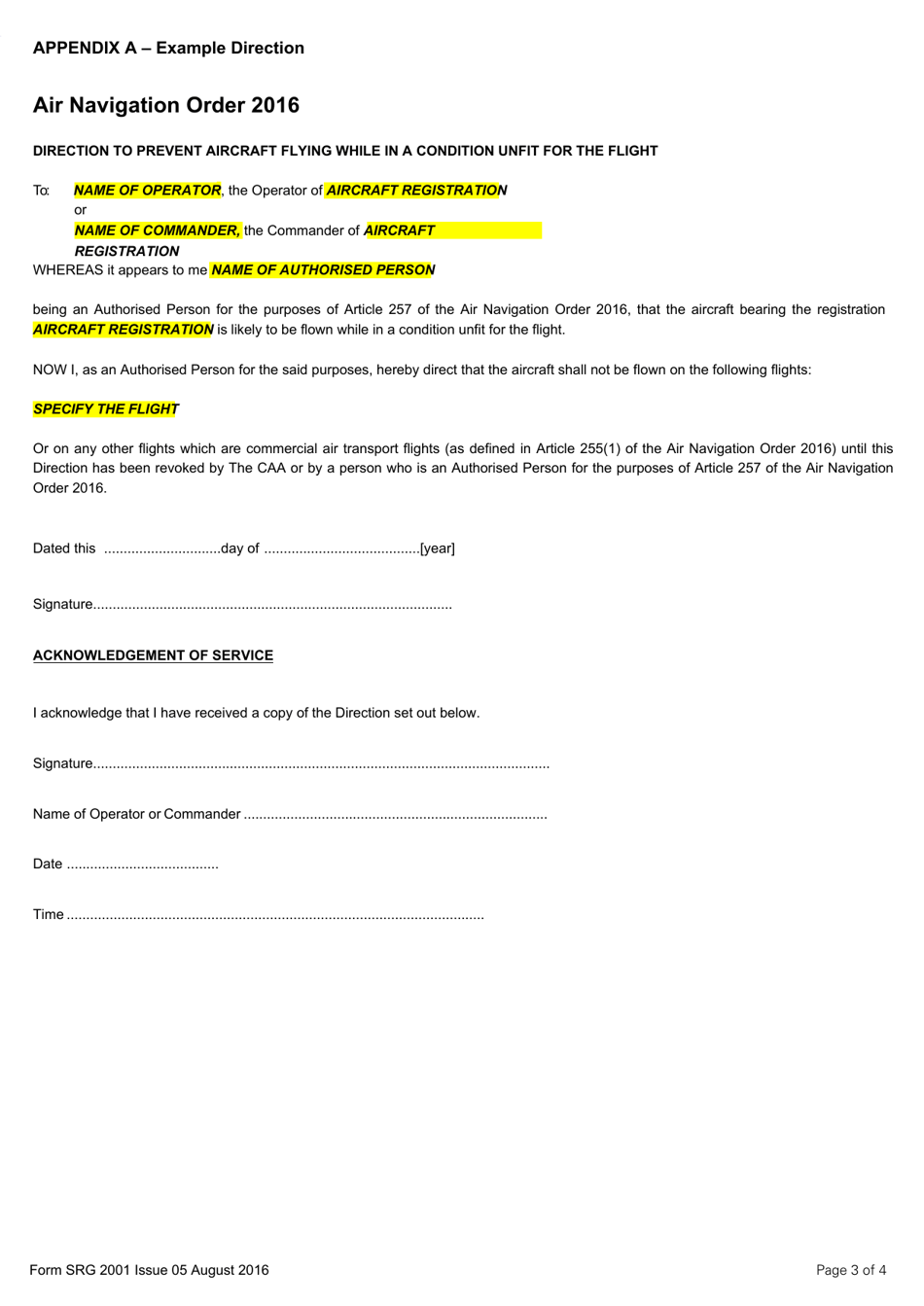 Form SRG2001 Application for Authorisation Granted to Persons at Aerodromes Under Article 257 of the Air Navigation Order 2016 - United Kingdom, Page 5