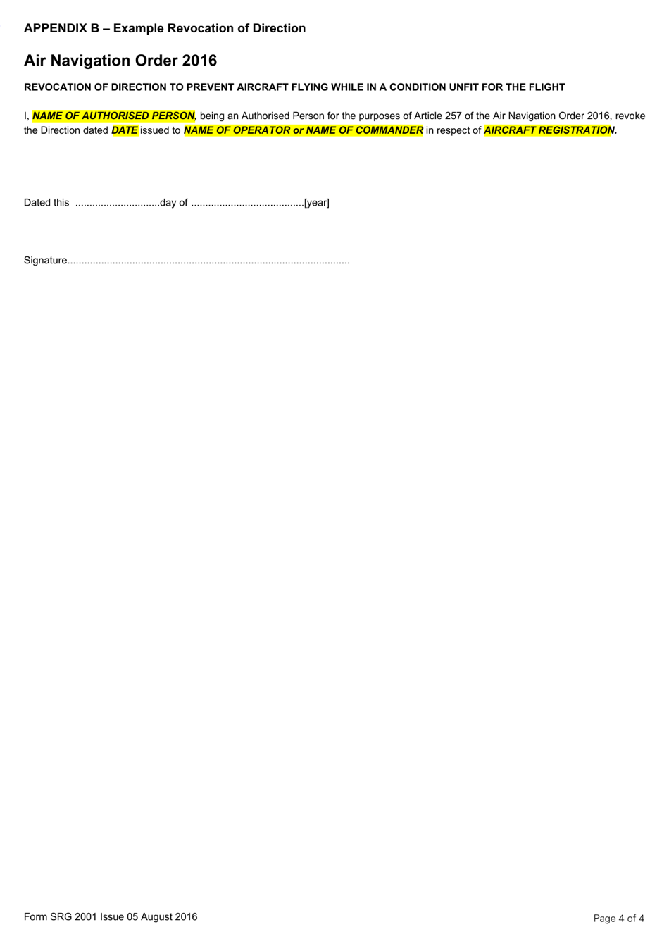 Form SRG2001 Application for Authorisation Granted to Persons at Aerodromes Under Article 257 of the Air Navigation Order 2016 - United Kingdom, Page 6