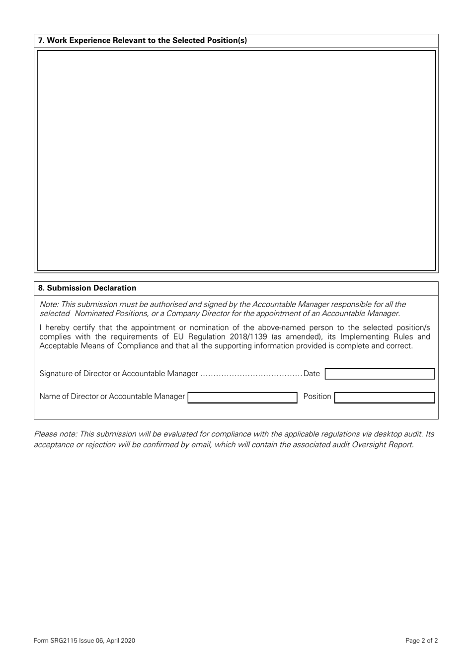 Form SRG2115 Approved Training Organisations Accountable Manager and Nominated Persons Submission - United Kingdom, Page 2