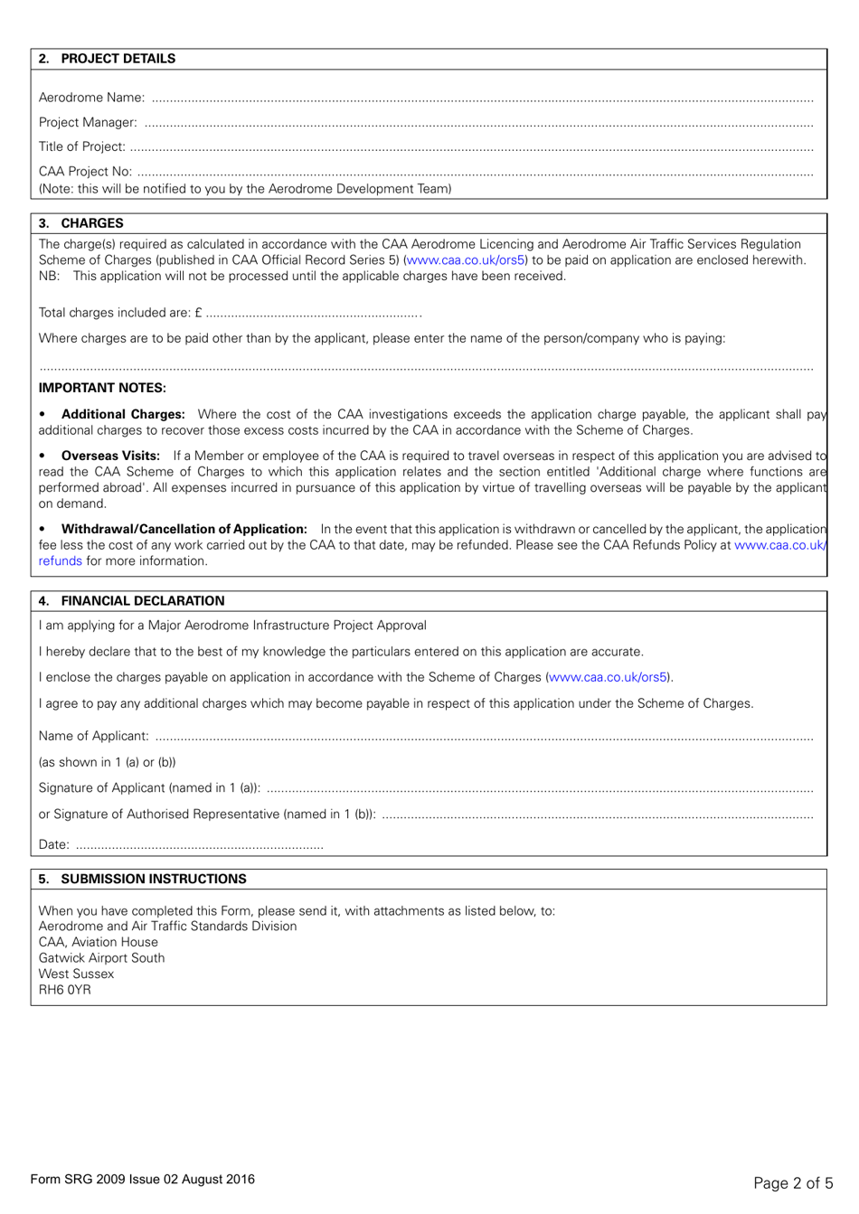 Form SRG2009 Application for Major Aerodrome Infrastructure Project Approval - United Kingdom, Page 2