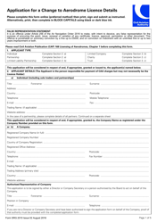 Form SRG2010 Application for a Change to Aerodrome Licence Details - United Kingdom