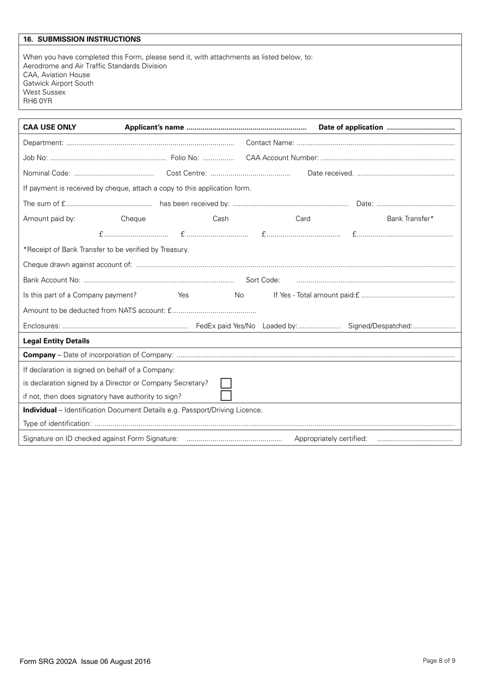 Form SRG2002A Application for an Aerodrome Licence - United Kingdom, Page 8