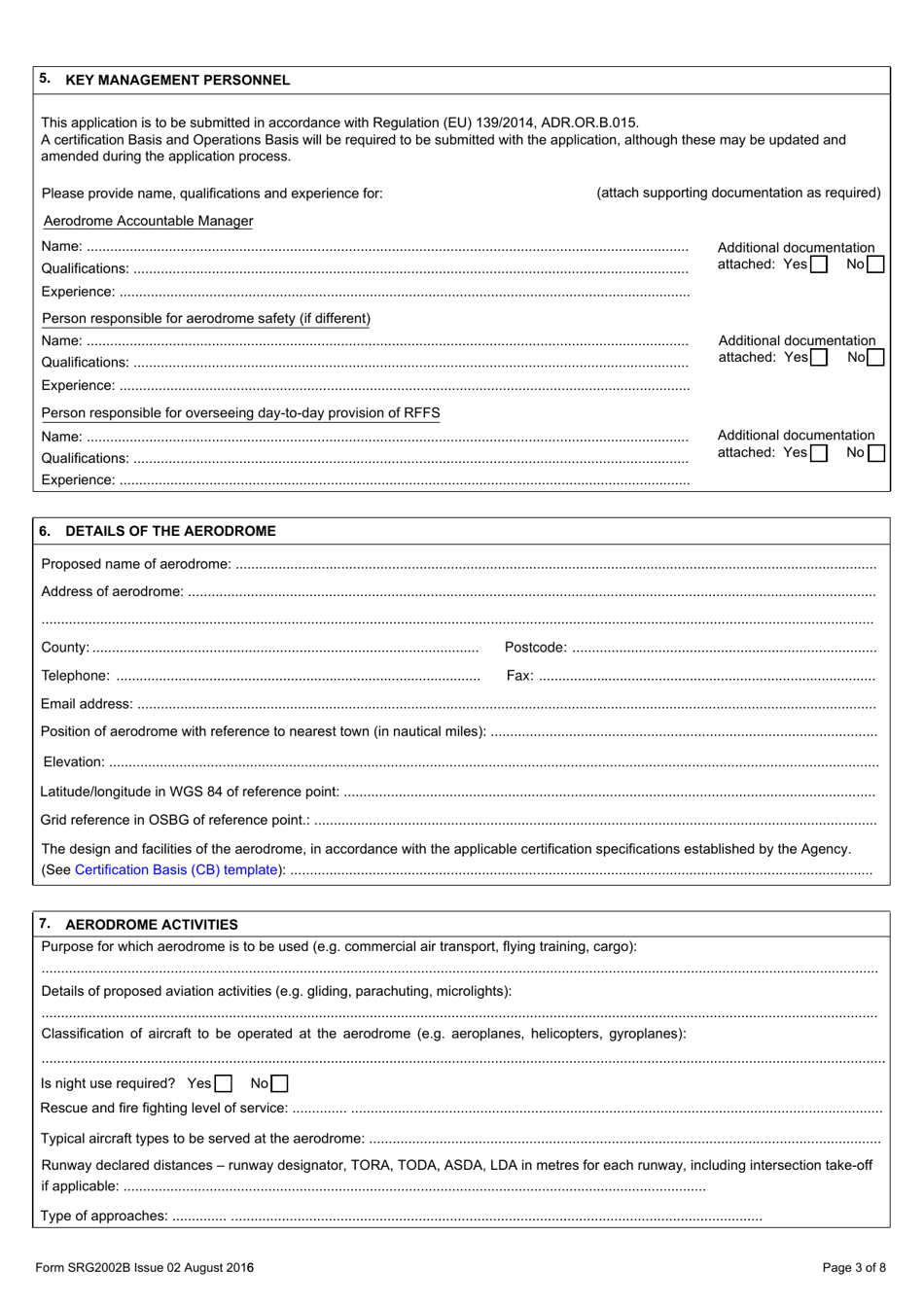 Form SRG2002B Application for an Aerodrome Certificate - United Kingdom, Page 3