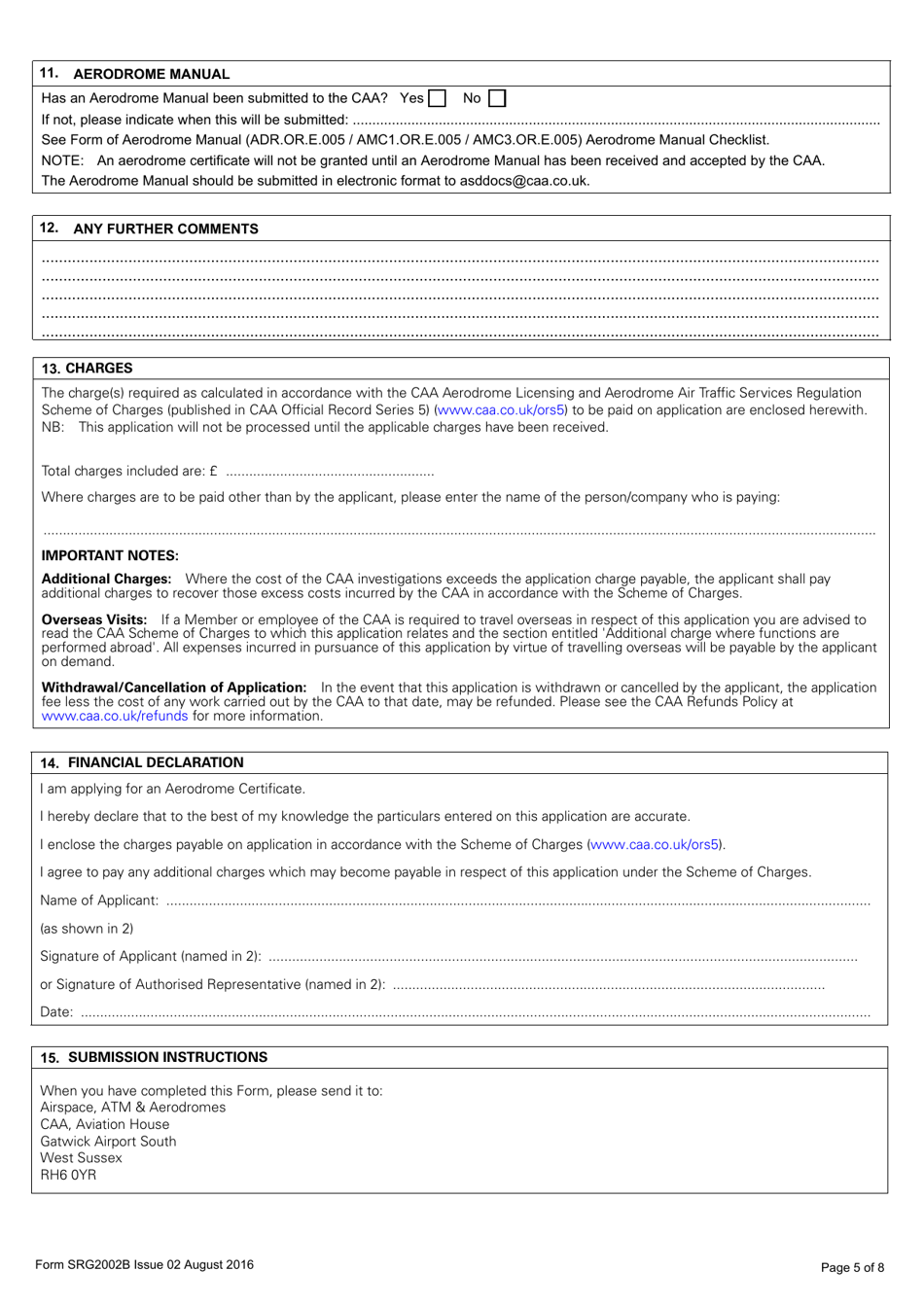 Form SRG2002B Application for an Aerodrome Certificate - United Kingdom, Page 5