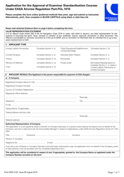 Form SRG2125 Application for the Approval of Examiner Standardisation Courses Under Easa Aircrew Regulation Part-Fcl.1015 - United Kingdom