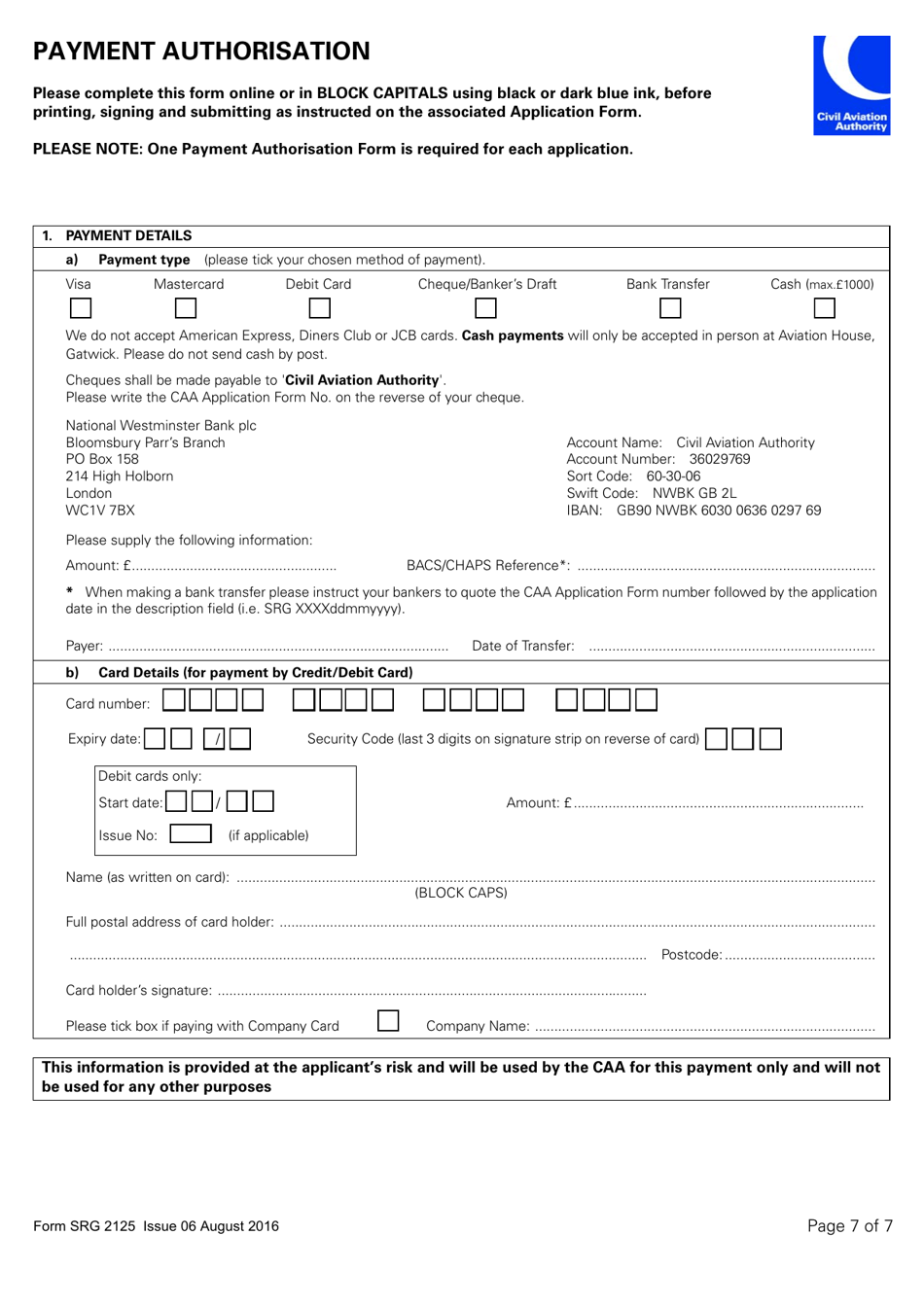 Form SRG2125 Application for the Approval of Examiner Standardisation Courses Under Easa Aircrew Regulation Part-Fcl.1015 - United Kingdom, Page 7