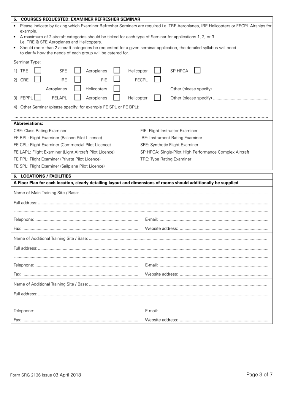 Form SRG2136 Application for Initial Approval or Change to Approval to Conduct Examiner Refresher Seminars Under Easa Aircrew Regulation Annex VII - Part-Ora - United Kingdom, Page 3