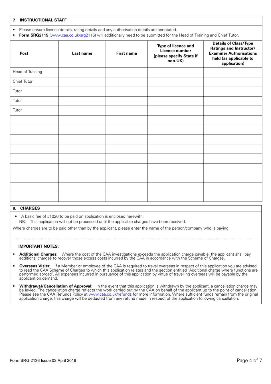 Form SRG2136 Application for Initial Approval or Change to Approval to Conduct Examiner Refresher Seminars Under Easa Aircrew Regulation Annex VII - Part-Ora - United Kingdom, Page 4