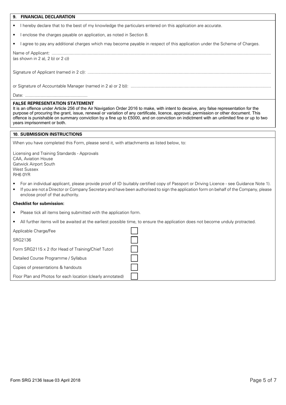 Form SRG2136 Application for Initial Approval or Change to Approval to Conduct Examiner Refresher Seminars Under Easa Aircrew Regulation Annex VII - Part-Ora - United Kingdom, Page 5