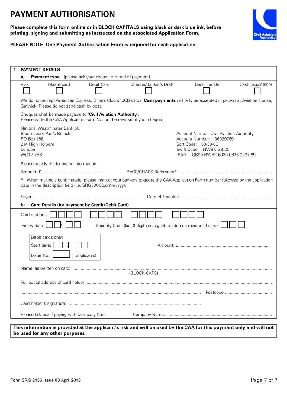 Form SRG2136 Application for Initial Approval or Change to Approval to Conduct Examiner Refresher Seminars Under Easa Aircrew Regulation Annex VII - Part-Ora - United Kingdom, Page 7