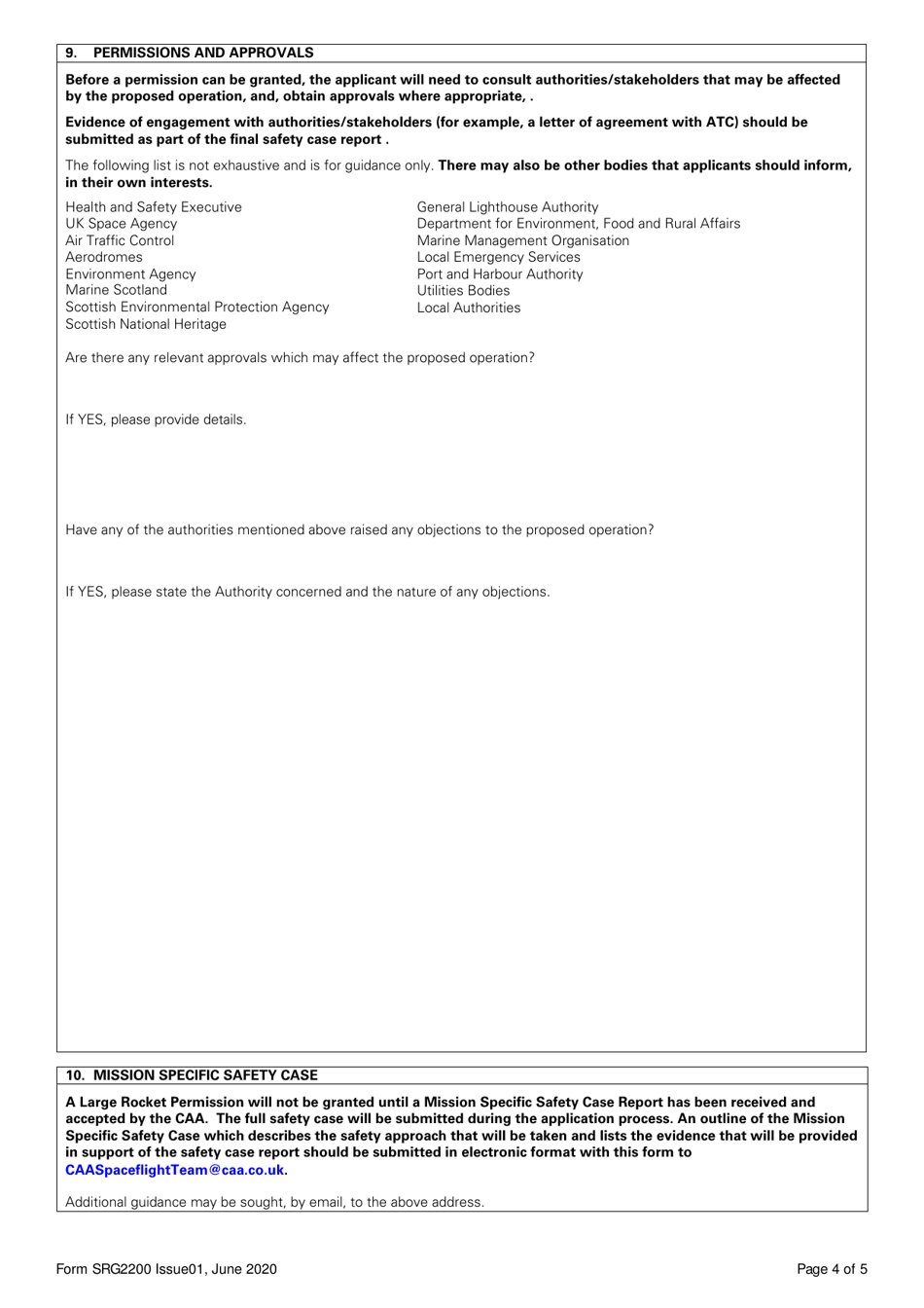 Form SRG2200 Application for a Large Rocket Permission Under Article 96 of the Air Navigation Order 2016 - United Kingdom, Page 4