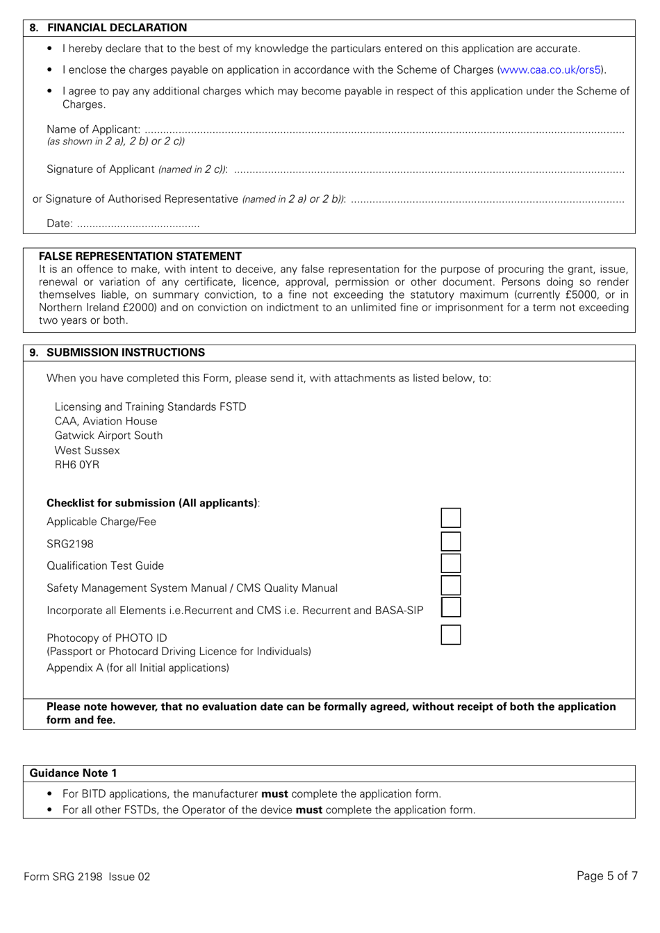 Form SRG2198 Application for Qualification Certificate or Recurrent Evaluation of a Flight Simulation Training Device (Fstd) Under Easa Aircrew Regulation Annex VII (Part-Ora), Ora.fstd.200 - United Kingdom, Page 5