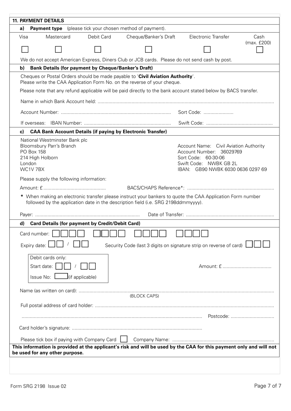 Form SRG2198 Application for Qualification Certificate or Recurrent Evaluation of a Flight Simulation Training Device (Fstd) Under Easa Aircrew Regulation Annex VII (Part-Ora), Ora.fstd.200 - United Kingdom, Page 7