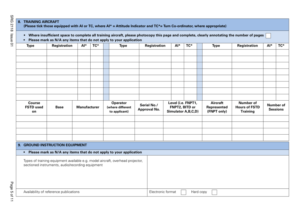 Form SRG2118 Application for Approval of Training Organisations and Change to Course Approvals for: Sailplanes, Powered Lift, Balloons and Airships Under Easa Aircrew Regulation Annex VII - Part-Ora - United Kingdom, Page 5
