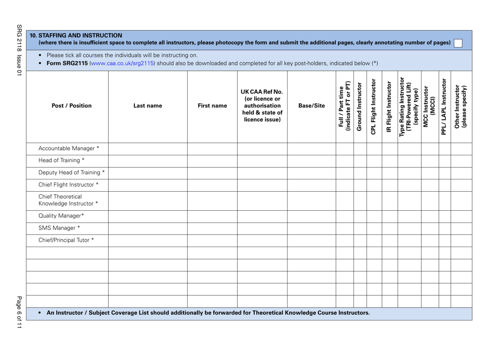 Form SRG2118 Application for Approval of Training Organisations and Change to Course Approvals for: Sailplanes, Powered Lift, Balloons and Airships Under Easa Aircrew Regulation Annex VII - Part-Ora - United Kingdom, Page 6