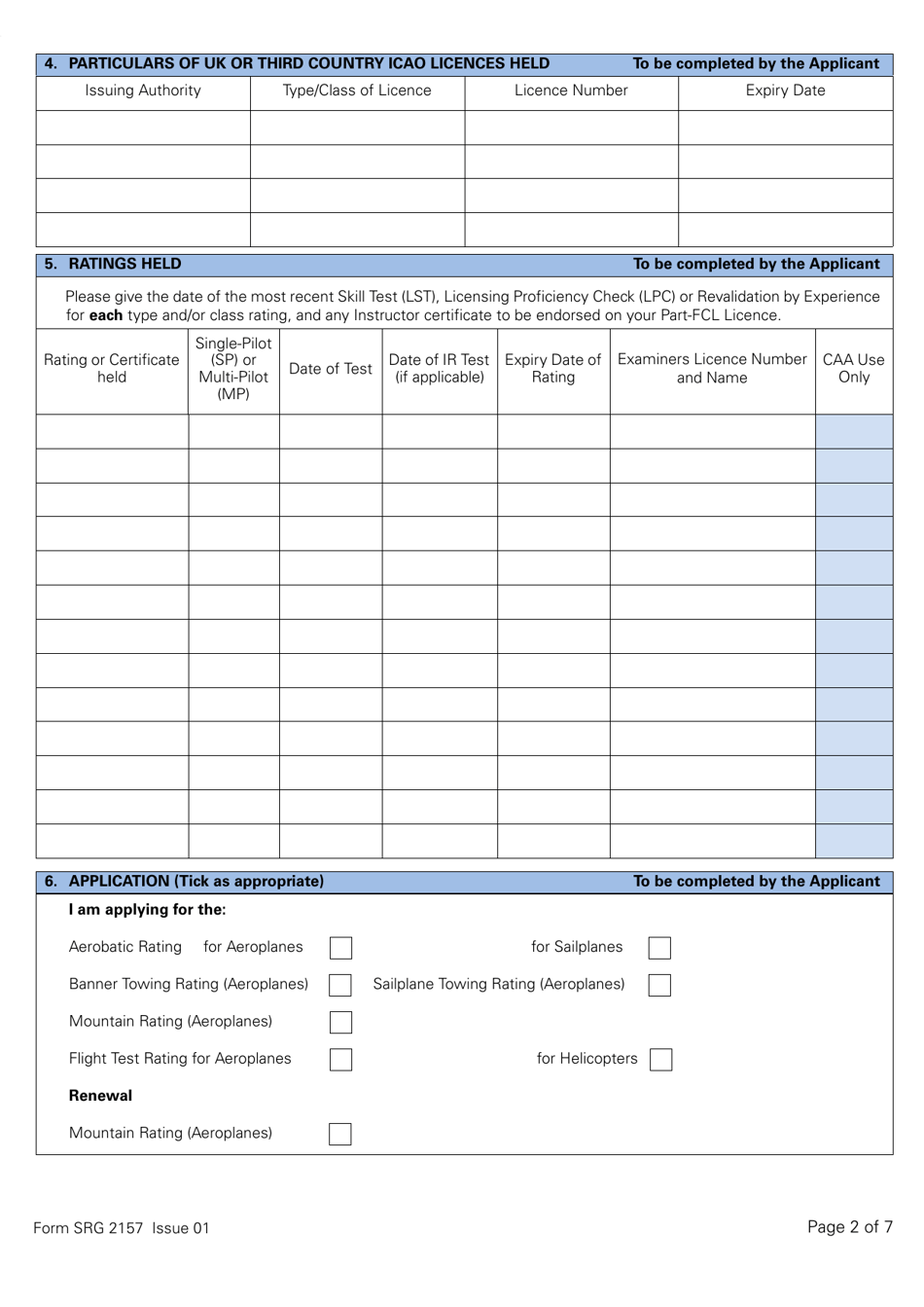 Form SRG2157 Application for Issue and Renewal of Additional Ratings in Accordance With Part-Fcl (Not Including Class, Type Rating or Night Rating) - United Kingdom, Page 2