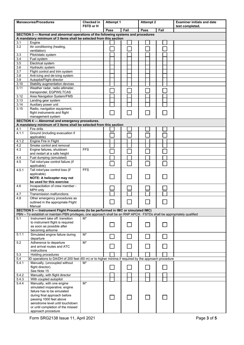 Form SRG2138 Examiners Report - Helicopter Skill Test for the Issue of a Type Rating or Atpl and Proficiencycheckfortherevalidation / Renewal of a Type Rating and Ir - United Kingdom, Page 3